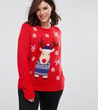 Brave Soul Plus Holidays Reindeer Sweater - Red