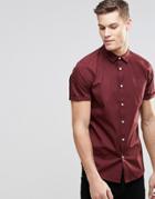 Asos Smart Shirt In Burgundy With Short Sleeves - Burgundy