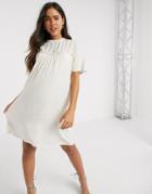 Vila Mini Smock Dress With Crochet Detail In White-neutral