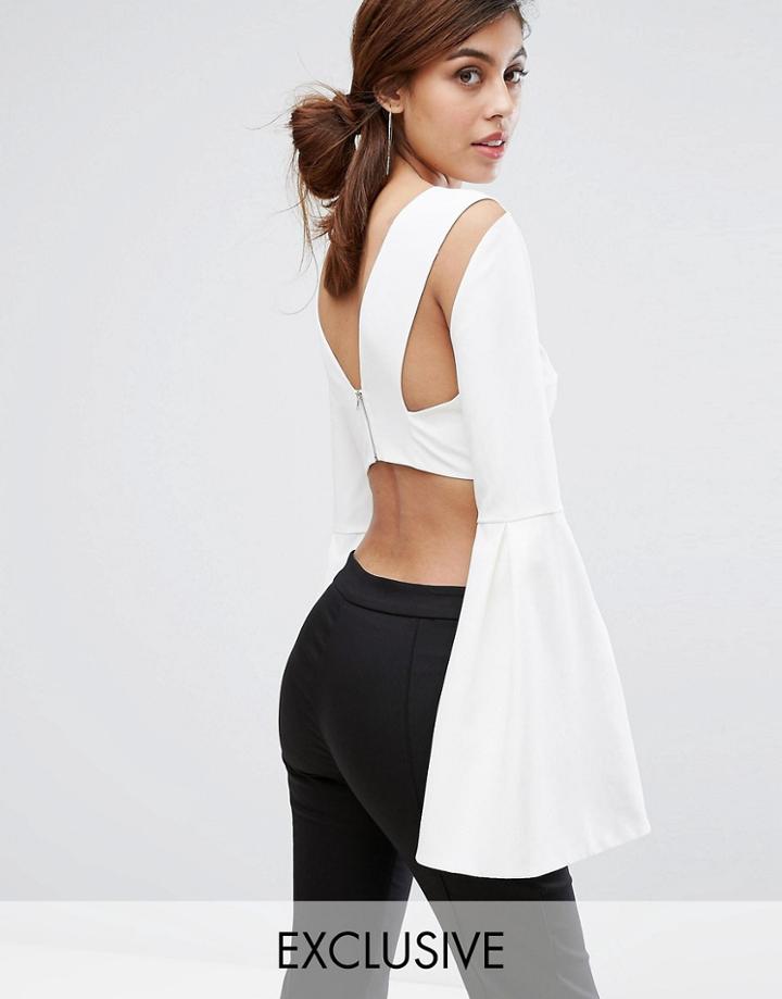 Dark Pink Oversize Sleeve Top With Open Back Detail - White