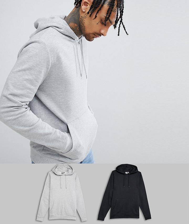 Asos Design Hoodie 2 Pack Black/gray Marl Save - Multi