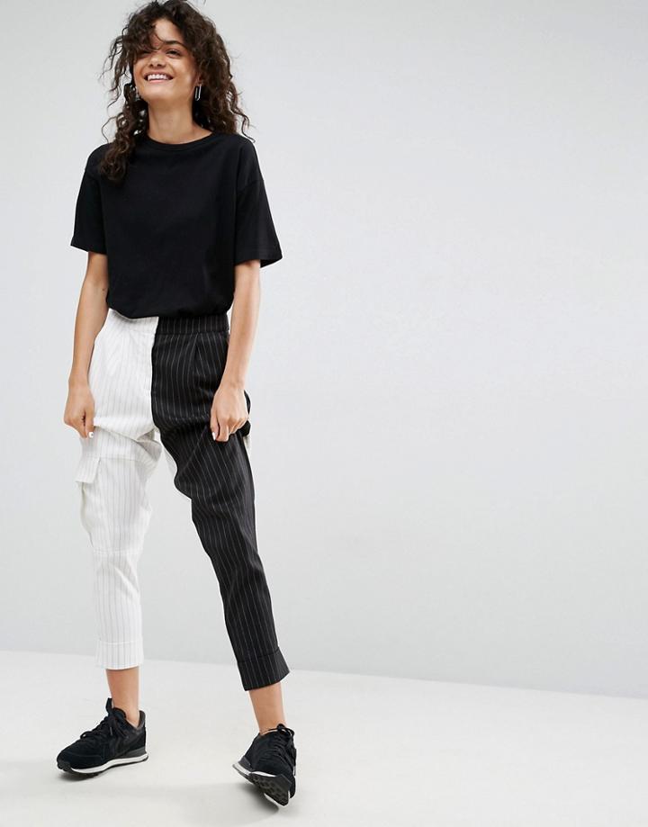 Asos White Contrast Leg Pintripe Pant - Multi