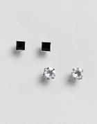 Simon Carter Clear Swarovski Crystal Round Earring & Square Jet Swarovski Crystal In Square In 2 Pack - Silver