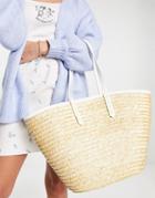 My Accessories London Straw Tote With White Trim-neutral