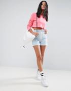 Asos Denim Mom Shorts In Bleach Blue Wash With Exposed Zip - Blue