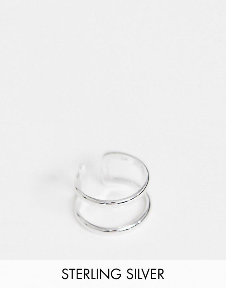 Asos Design Sterling Silver Ring With Double Band Design In Silver