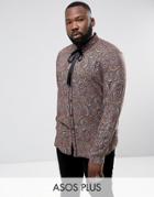 Asos Plus Regular Fit Paisely Shirt With Neck Tie - Red
