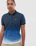 Hollister Icon Logo Washed Out Polo In Navy Marl Dip Dye - Navy