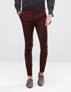 Asos Super Skinny Suit Pants In Burgundy Twist - Red