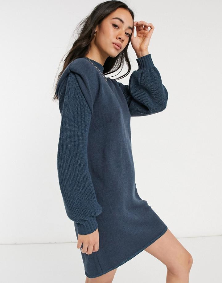 Asos Design Mini Dress With Structured Shoulder In Blue-blues