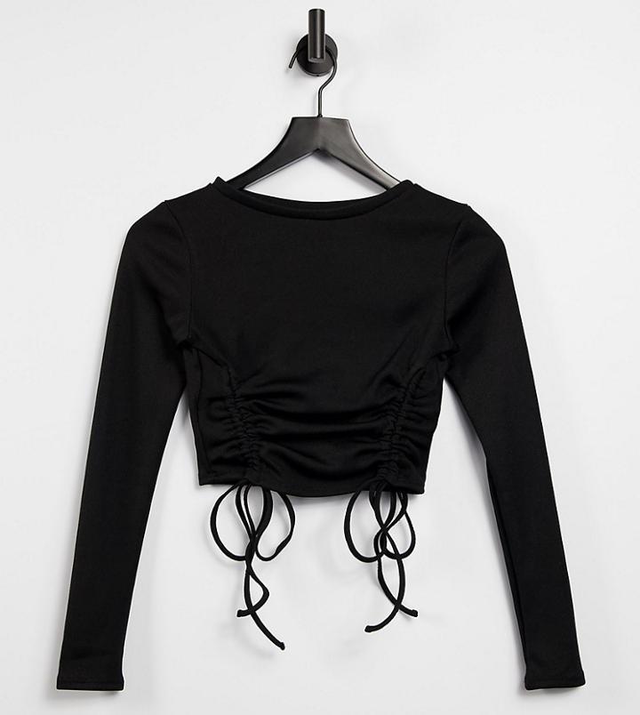 Asyou Ruched Long Sleeve Top In Black