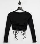 Asyou Ruched Long Sleeve Top In Black