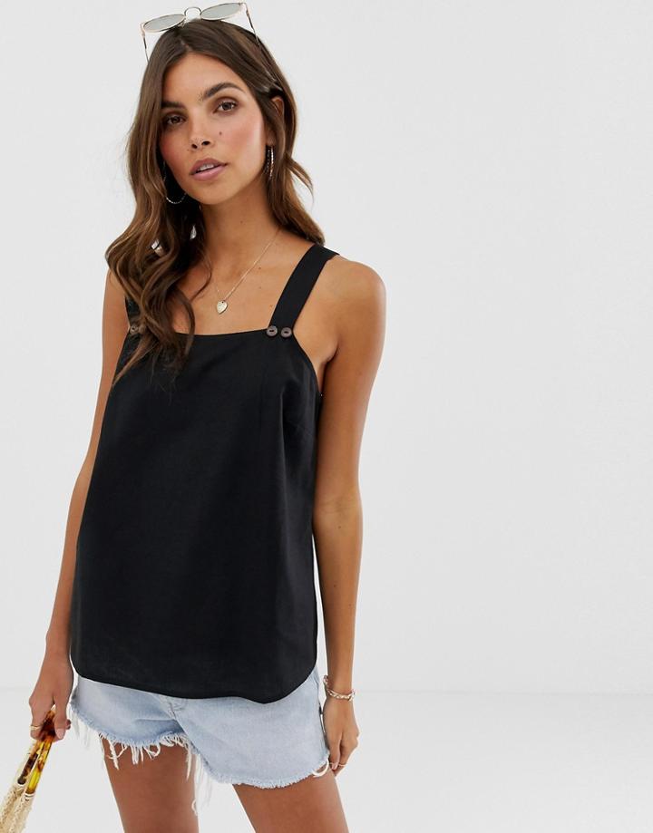 Asos Design Sleeveless Sun Top With Button Detail - Black