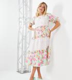 Twisted Wunder Maternity Puff Sleeve Blouse In Green Base Painted Floral-multi