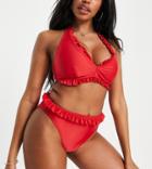 Peek & Beau Fuller Bust Exclusive Polyester High Leg High Waist Bikini Bottom With Micro Frill Detail In Red - Red