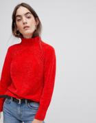B.young High Neck Chenille Sweater - Red