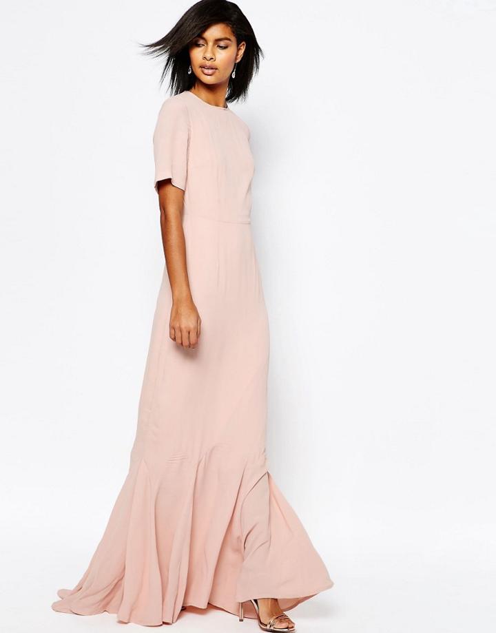 Asos 30s Seamed Short Sleeve Fishtail Maxi Dress - Forest Green