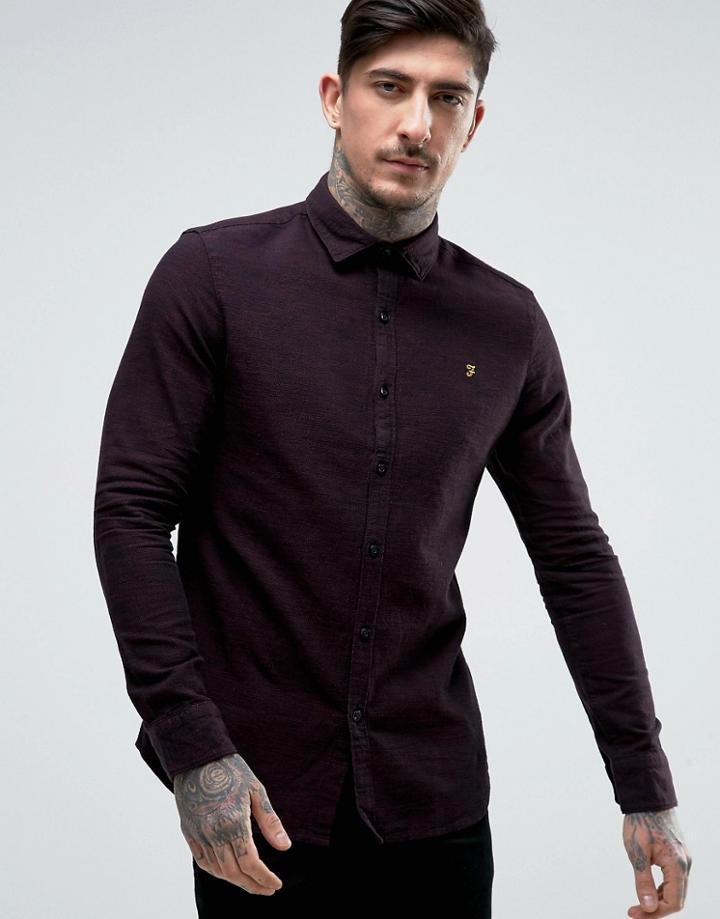Farah Shirt With Textured Weave In Slim Fit Port - Red