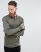 Mango Man Fine Knitted Polo With Revere Collar In Khaki - Green