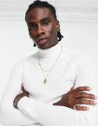 Asos Design Muscle Fit Textured Knit Roll Neck Sweater In White