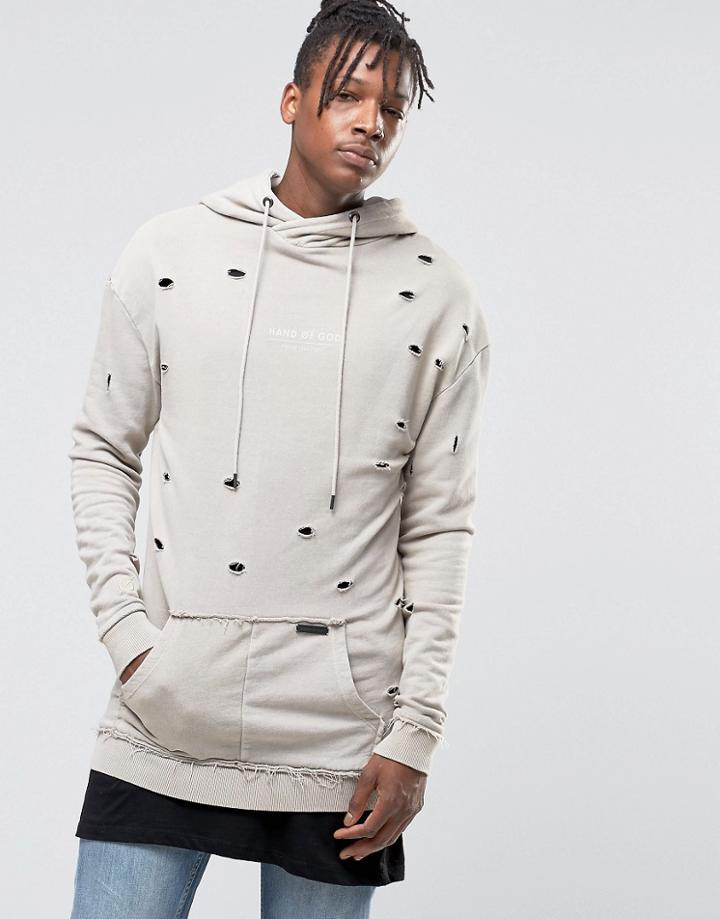 Hand Of God Oil Washed Hoodie With Dropped Shoulder - Stone