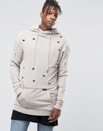 Hand Of God Oil Washed Hoodie With Dropped Shoulder - Stone
