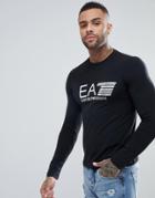 Ea7 Slim Fit Stretch Long Sleeve Chest Logo Top In Black - Black