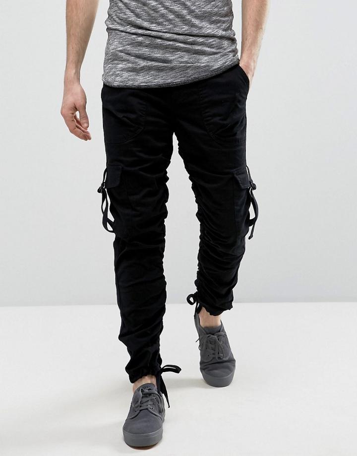 Asos Slim Cargo Pants With Side Tape In Black - Black