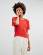 Monki Pleated Sheer T-shirt - Red