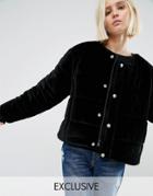 Puffa Oversized Collarless Padded Jacket In Velvet - Black