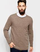 Asos Lambswool Rich Crew Neck Sweater With Rolled Edge - Mink