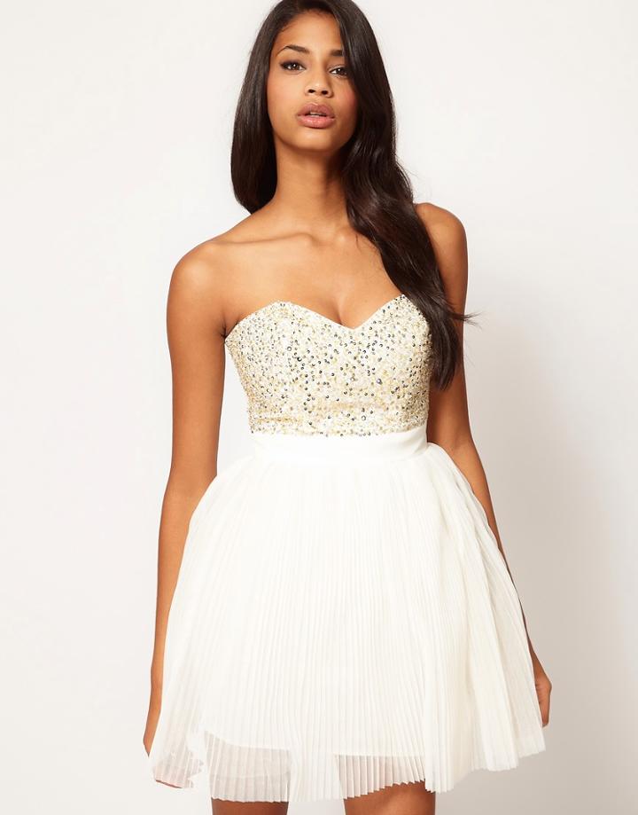 Lipsy Vip Embellished Bust Prom Dress - Cream