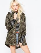 Brave Soul Leopard Print Rain Trench - Khaki Leopard
