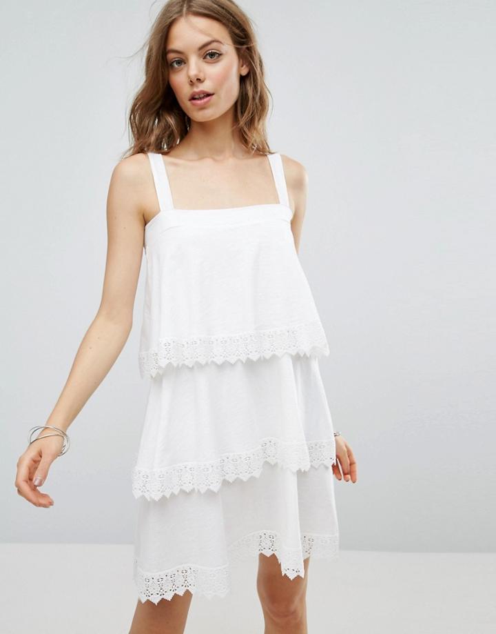 Asos Tiered Lace Detail Sundress - White