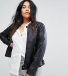 Junarose Collarless Leather Look Biker Jacket - Black