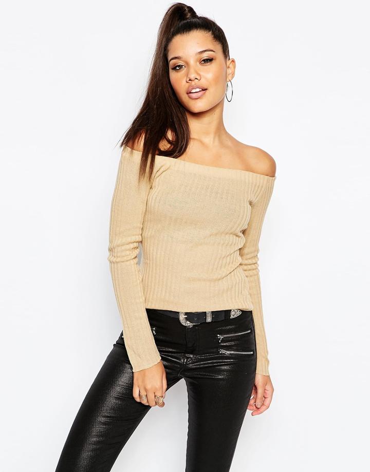 Missguided Clean Bardot Top - Camel