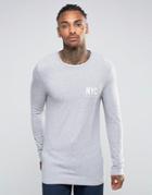 Asos Longline Muscle Long Sleeve T-shirt With Nyc Print - Gray