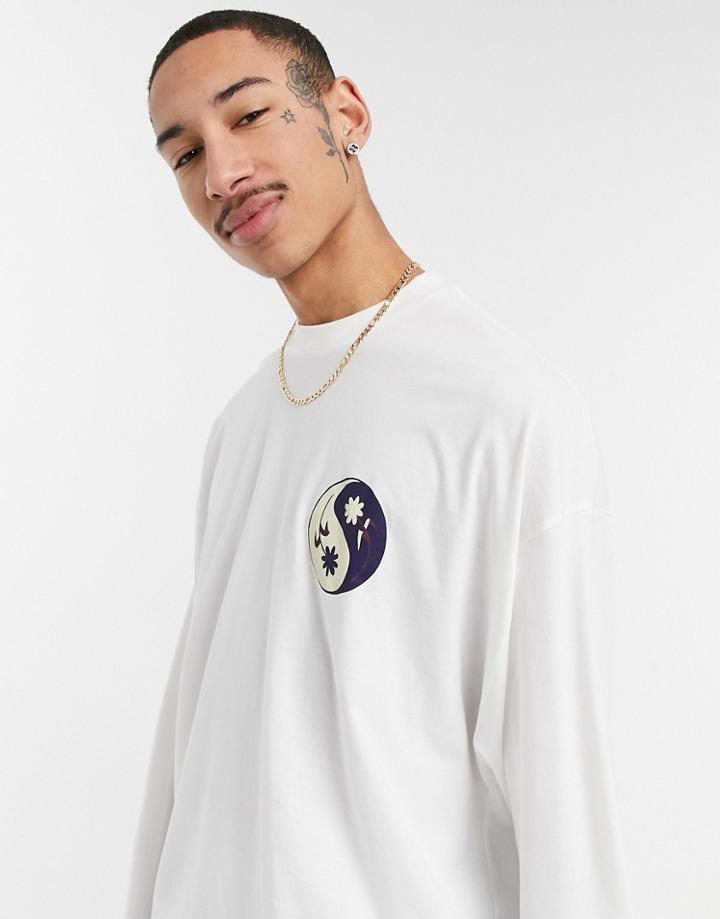 Asos Design Oversized Organic Long Sleeve T-shirt With Front Print In White