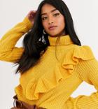 Glamorous Petite Sweater With Ruffle Detail In Chunky Knit-yellow