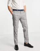 River Island Slim Leg Check Smart Pants In Gray