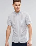 Asos Shirt With Blue Vertical Stripe In Short Sleeve In Regular Fit - Blue