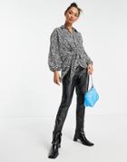 River Island Zebra Twist Front Shirt In Black