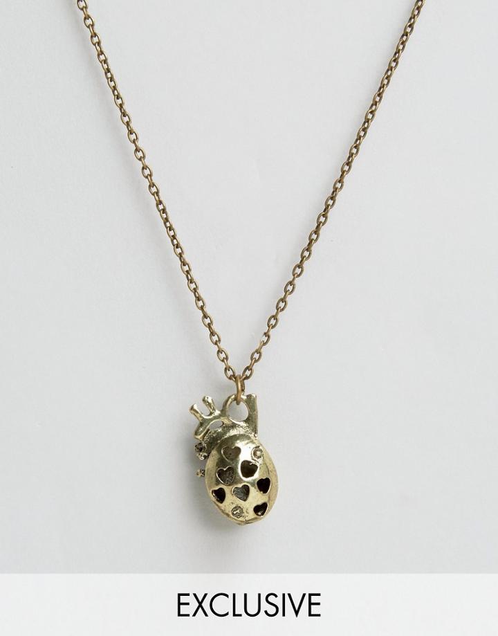 Reclaimed Vintage Anatomical Heart Necklace In Gold - Gold