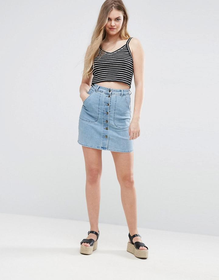 Vila Denim Button Up Skirt - Blue