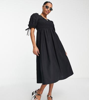 Violet Romance Petite Shirred Bust Cotton Midi Dress In Black