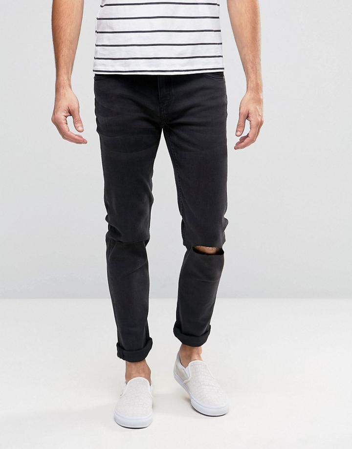 Cheap Monday Tight Skinny Jeans Cut Gray Knee Rips - Black