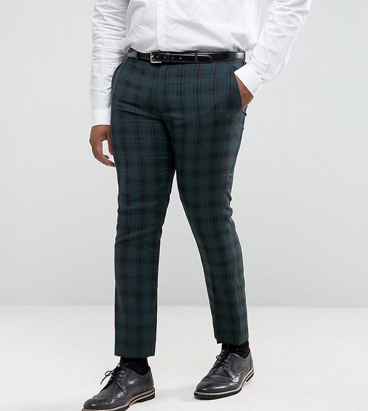 Harry Brown Plus Skinny Fit Plaid Suit Pants - Green