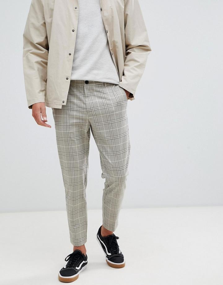 Bershka Tailored Check Pants In Beige - Beige