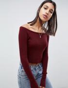 Asos Design Cropped Bardot Sweater - Red