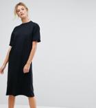 Asos Tall Ultimate Midi T-shirt Dress With Rolled Sleeves - Black